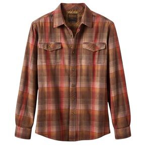 ✨ prAna Plaid Button Down Shirt mens Medium Brown Red Flannel
